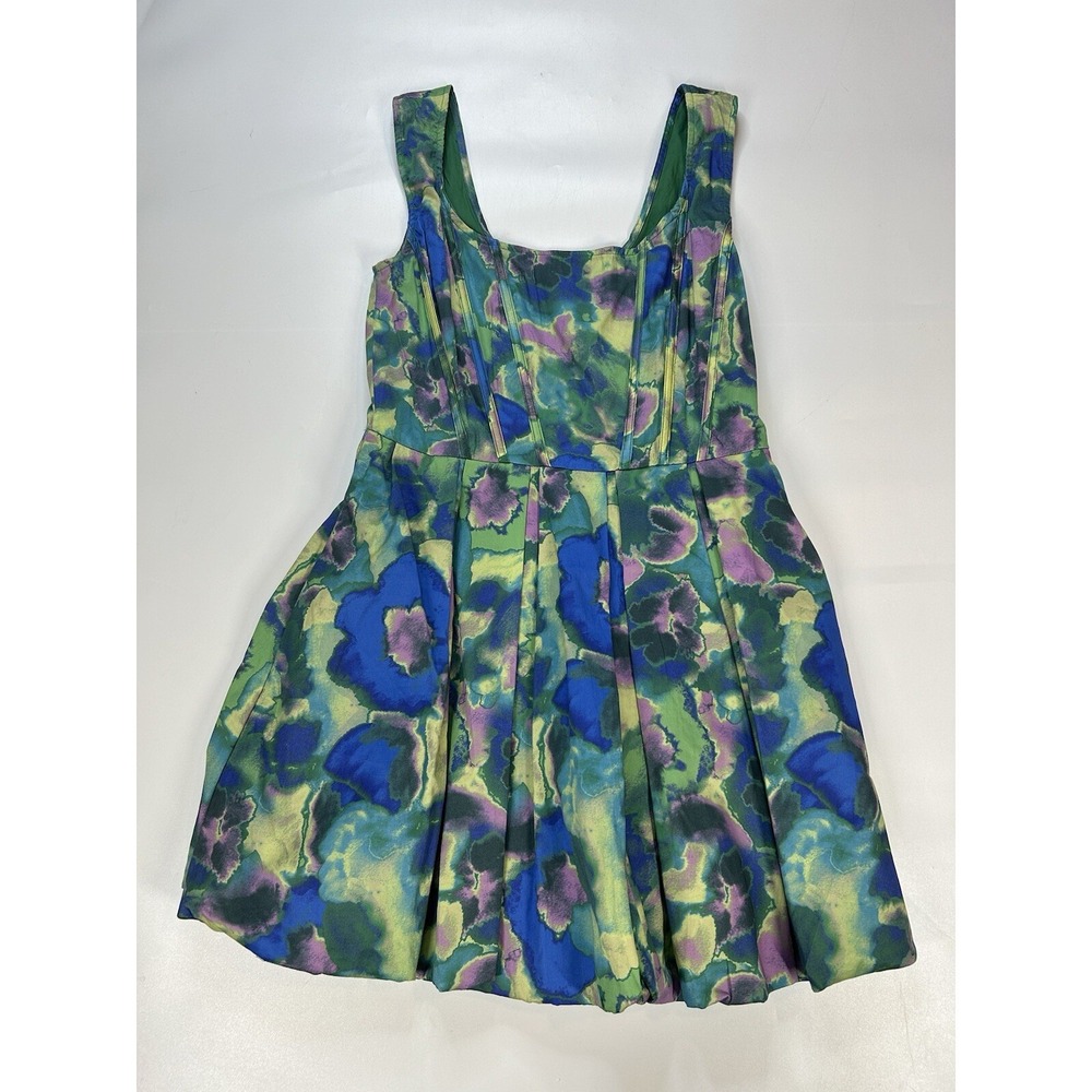 Aureta Dress Womens Small Piper Mini Fit & Flare Corset Multicolored Watercolor